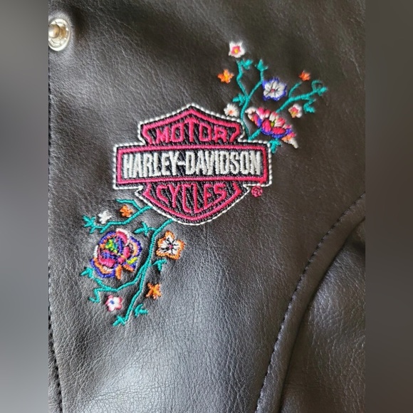 Harley Davidson Embroidered Motorcycle Leather Jacket - Picture 4 of 7
